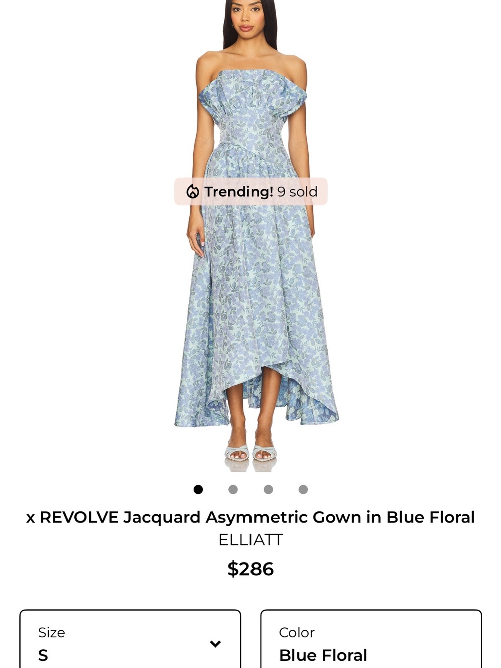 Elliatt Light Blue Floral Off-Shoulder High-Low Gown